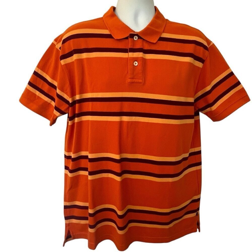 Vintage Y2K Gap Mens L Classic Fit Striped Polo Shirt Short Sleeve Orange Boxy